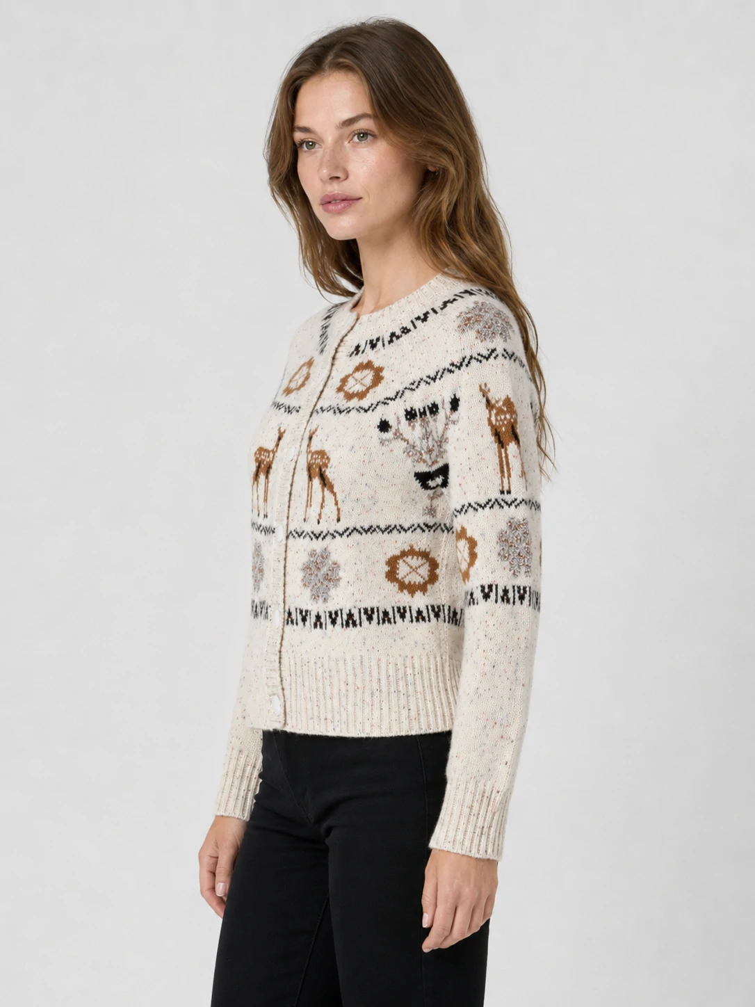 Women’s Fair Isle Deer Jacquard Button-Up Knit Cardigan 3 Women’s Fair Isle Deer Jacquard Button-Up Knit Cardigan - Image 3