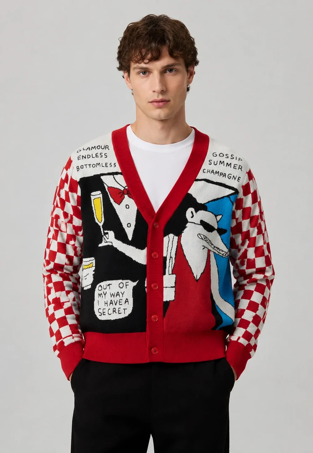 Men’s Checkerboard Graphic Jacquard Cardigan