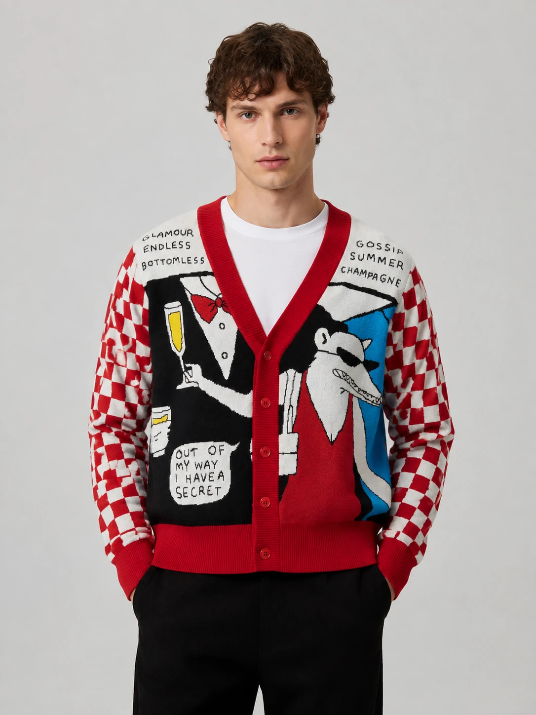 Men’s Checkerboard Graphic Jacquard Cardigan 1 Men’s Checkerboard Graphic Jacquard Cardigan