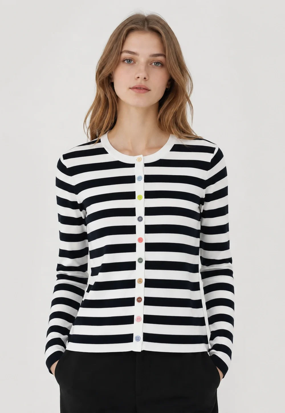 Women’s Striped Button-Front Cardigan