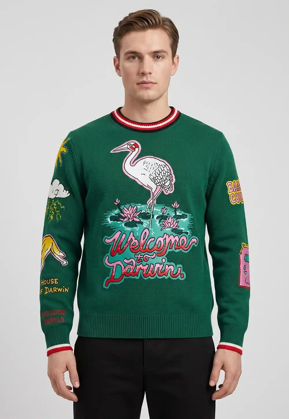 Tropische flamingo-jacquardtrui voor heren