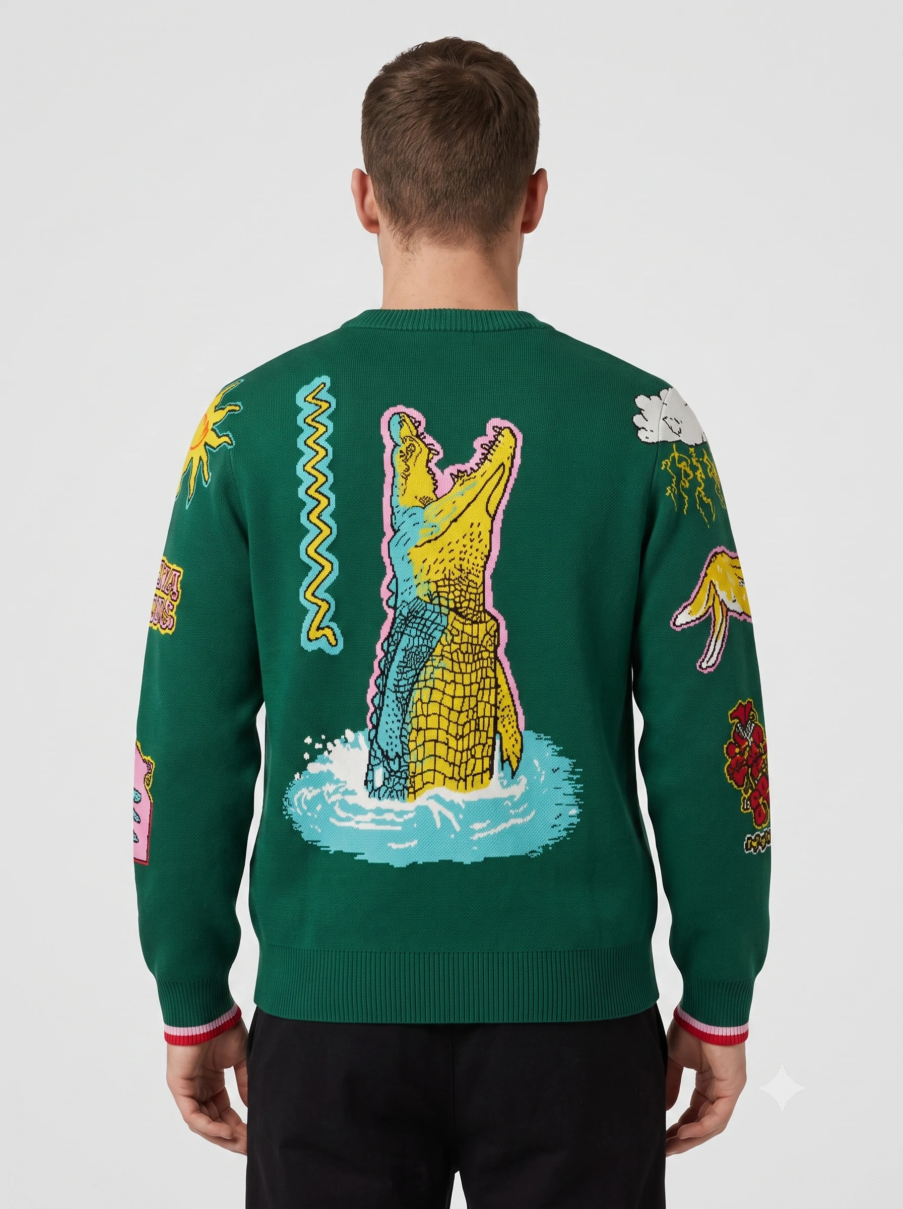 Men’s Tropical Flamingo Jacquard Pullover 2 Men’s Tropical Flamingo Jacquard Pullover - Image 2