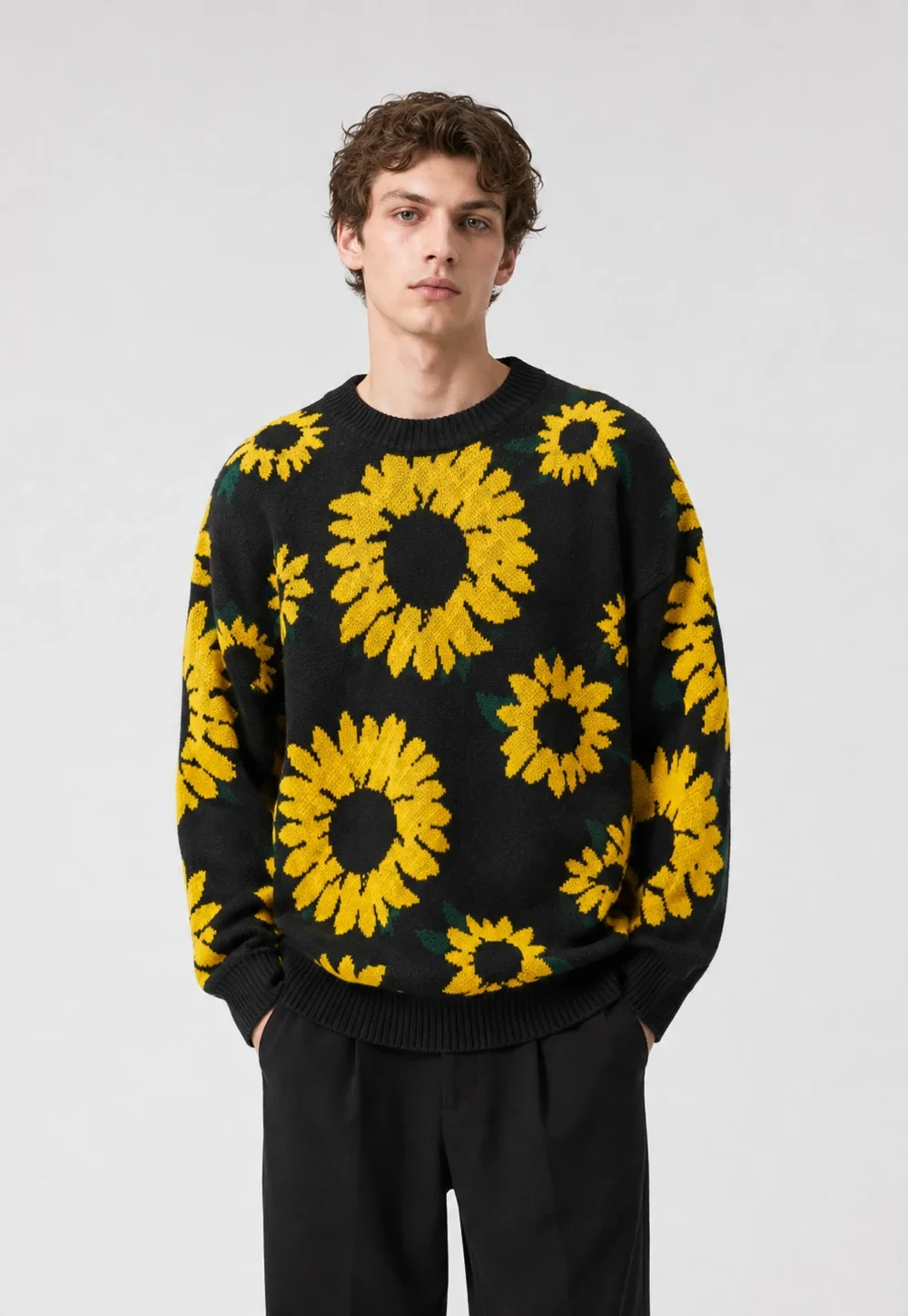 Men’s Sunflower Embroidered Wool Pullover