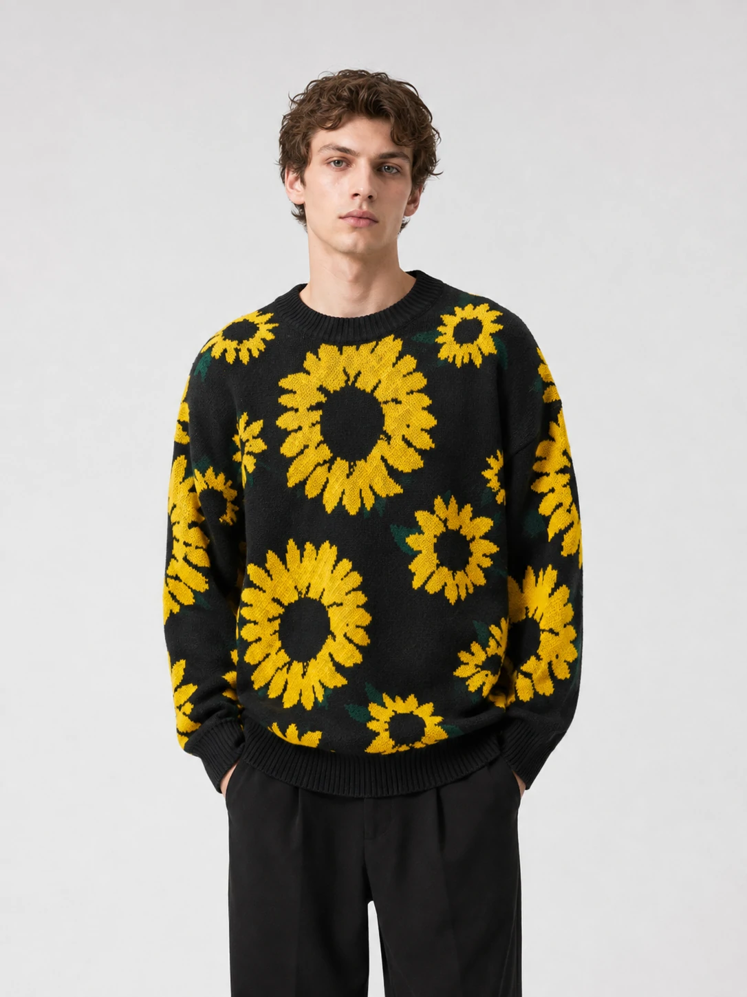 Men’s Sunflower Embroidered Wool Pullover 1 Men’s Sunflower Embroidered Wool Pullover