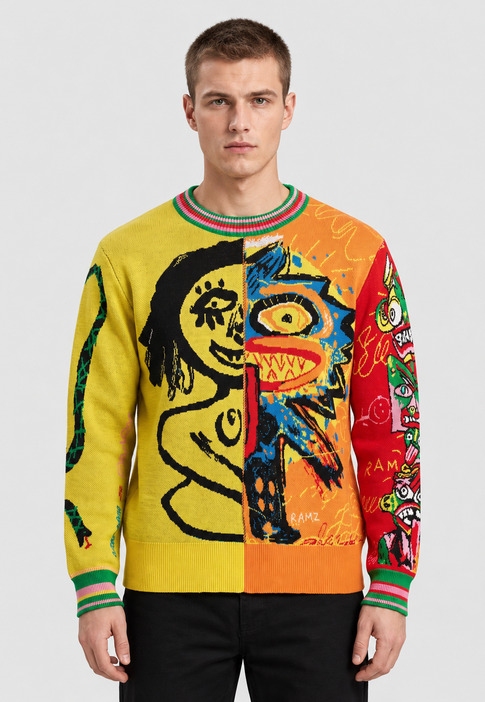Pull-over jacquard « Octopus » à blocs de couleur pour homme