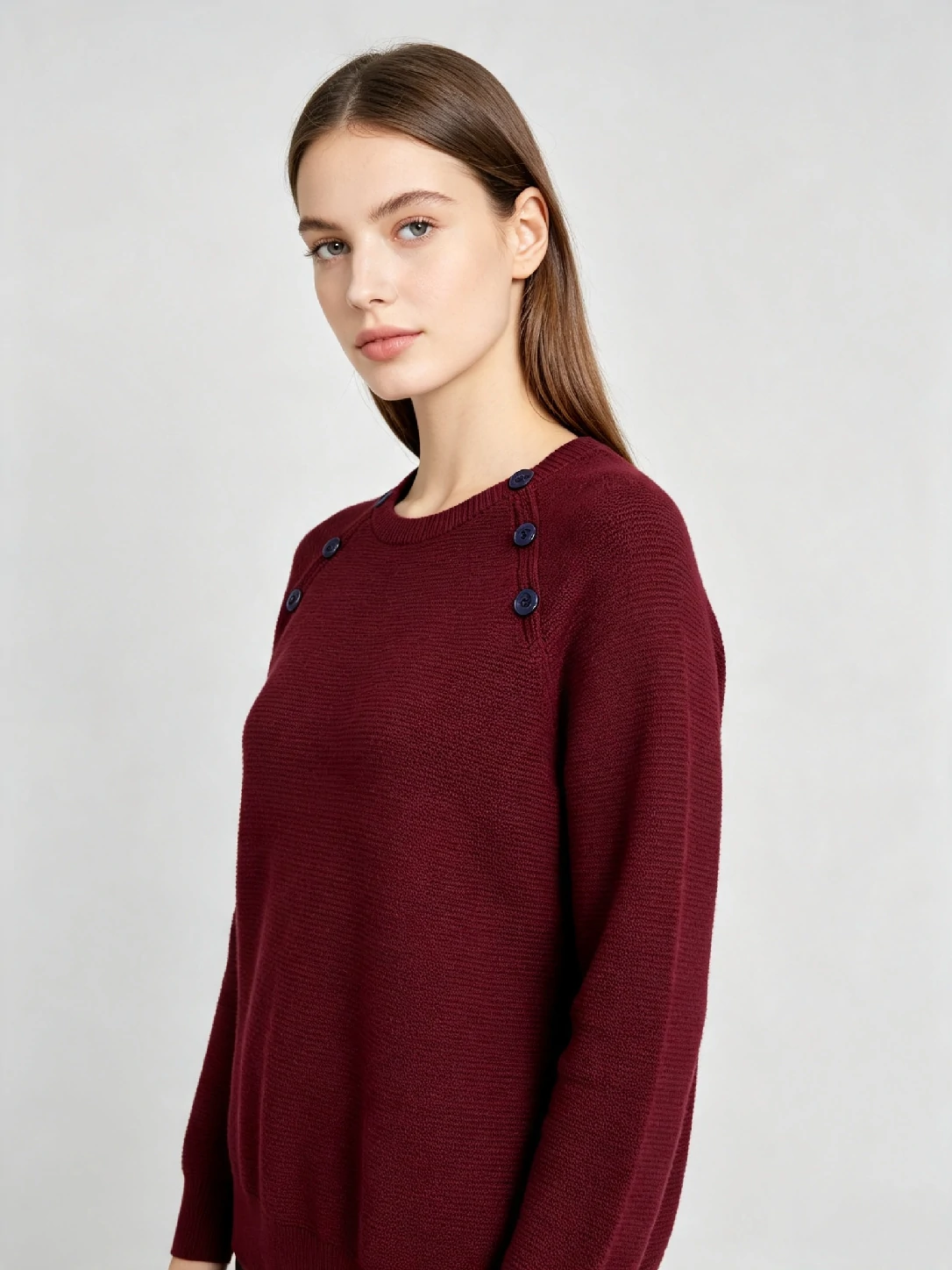 Women’s Burgundy Shoulder‑Button Raglan Knit Pullover 3 Women’s Burgundy Shoulder‑Button Raglan Knit Pullover - Image 3