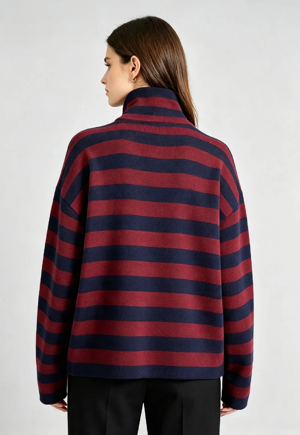 Women’s Striped Knit Zip‑Up Jacket With Quilted Patch Pockets