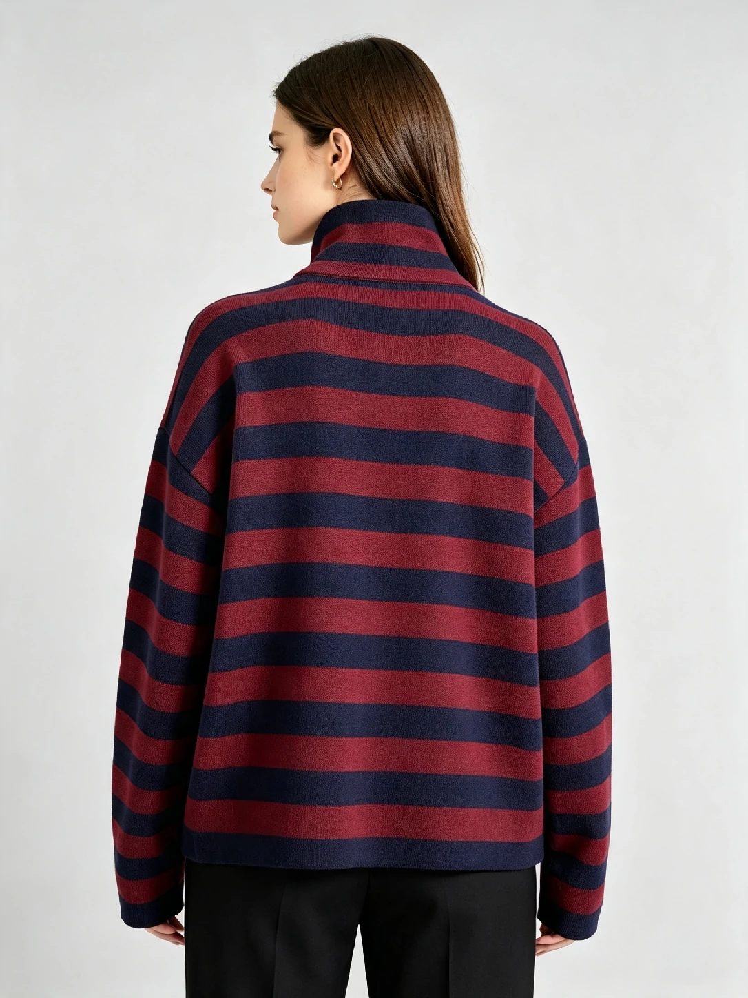 Women’s Striped Knit Zip‑Up Jacket With Quilted Patch Pockets 2 Women’s Striped Knit Zip‑Up Jacket With Quilted Patch Pockets - Image 2