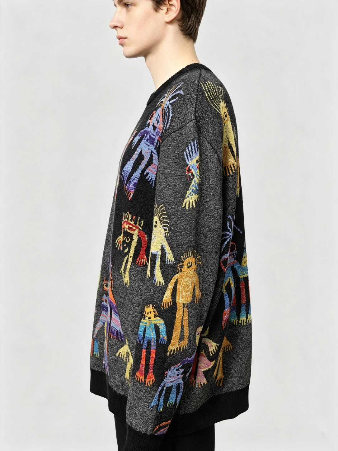 Men’s Multicolor Primitive Figure Jacquard Crew Neck Pullover 3 Men’s Multicolor Primitive Figure Jacquard Crew Neck Pullover - Image 3