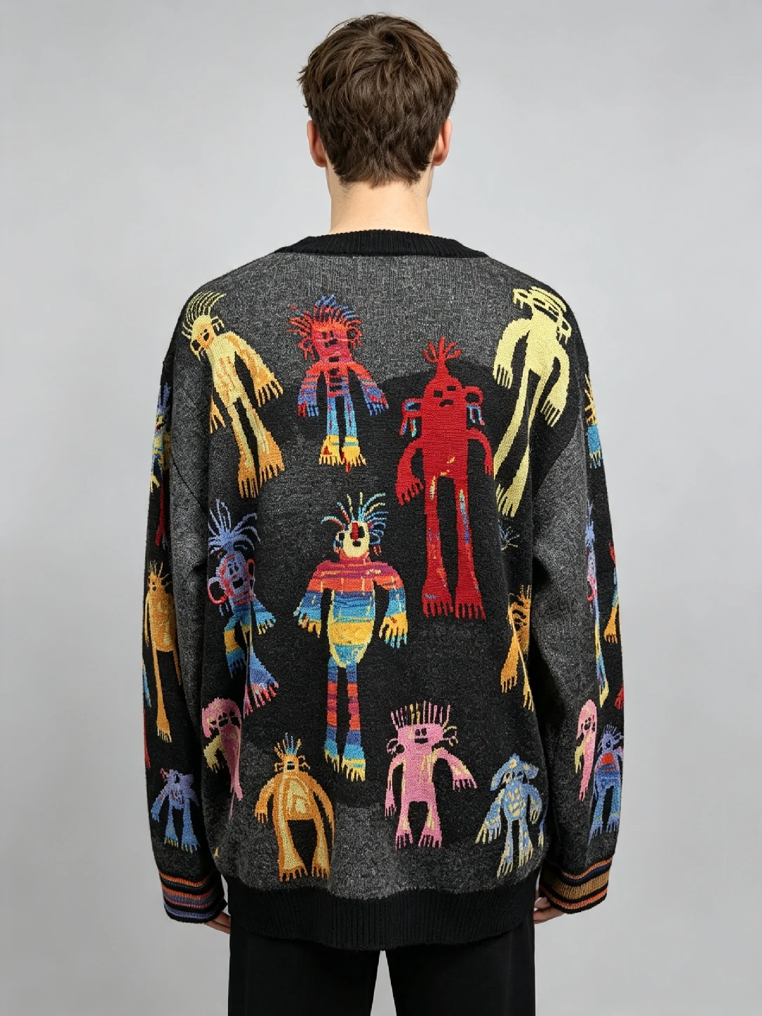 Men’s Multicolor Primitive Figure Jacquard Crew Neck Pullover 2 Men’s Multicolor Primitive Figure Jacquard Crew Neck Pullover - Image 2