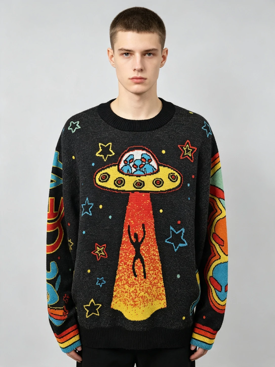 Men’s UFO Space Jacquard Crew Neck Pullover 1 Men’s UFO Space Jacquard Crew Neck Pullover