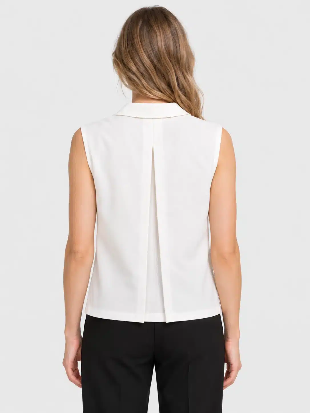 Women's White Collared Patch-Pocket Knit Vest 3 Women's White Collared Patch-Pocket Knit Vest - Image 3
