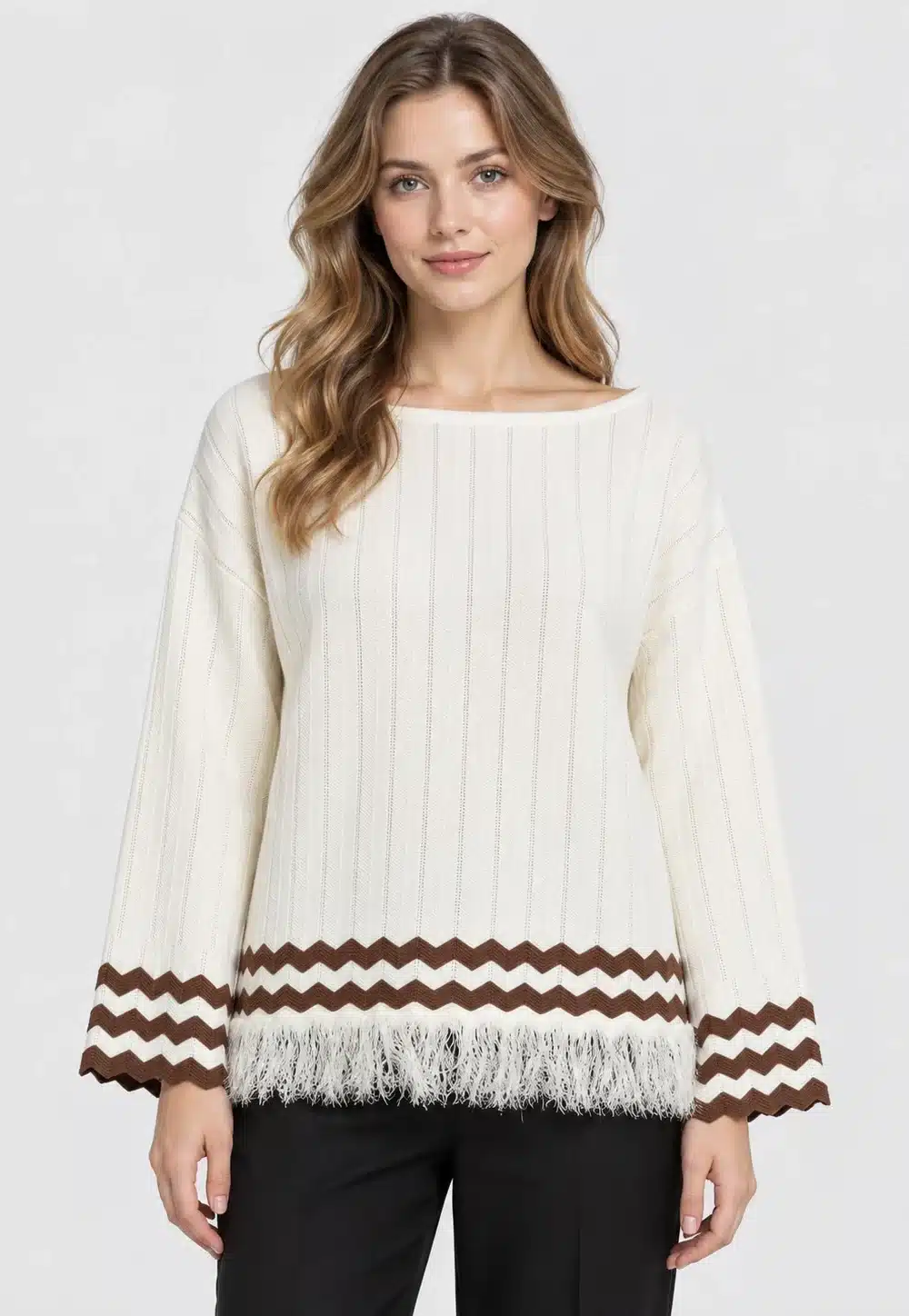 Contrast Trim Fringe Pullover