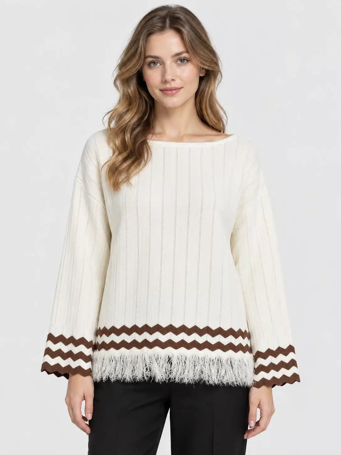 Contrast Trim Fringe Pullover 1 Contrast Trim Fringe Pullover