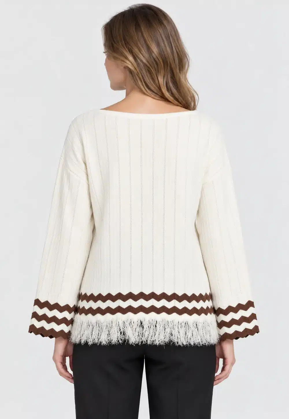 Contrast Trim Fringe Pullover