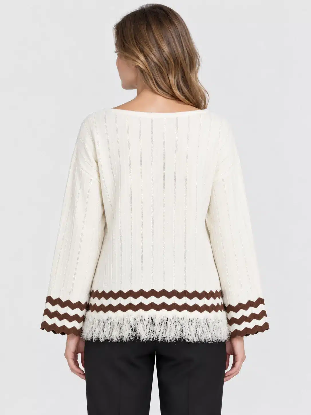 Contrast Trim Fringe Pullover 2 Contrast Trim Fringe Pullover - Image 2