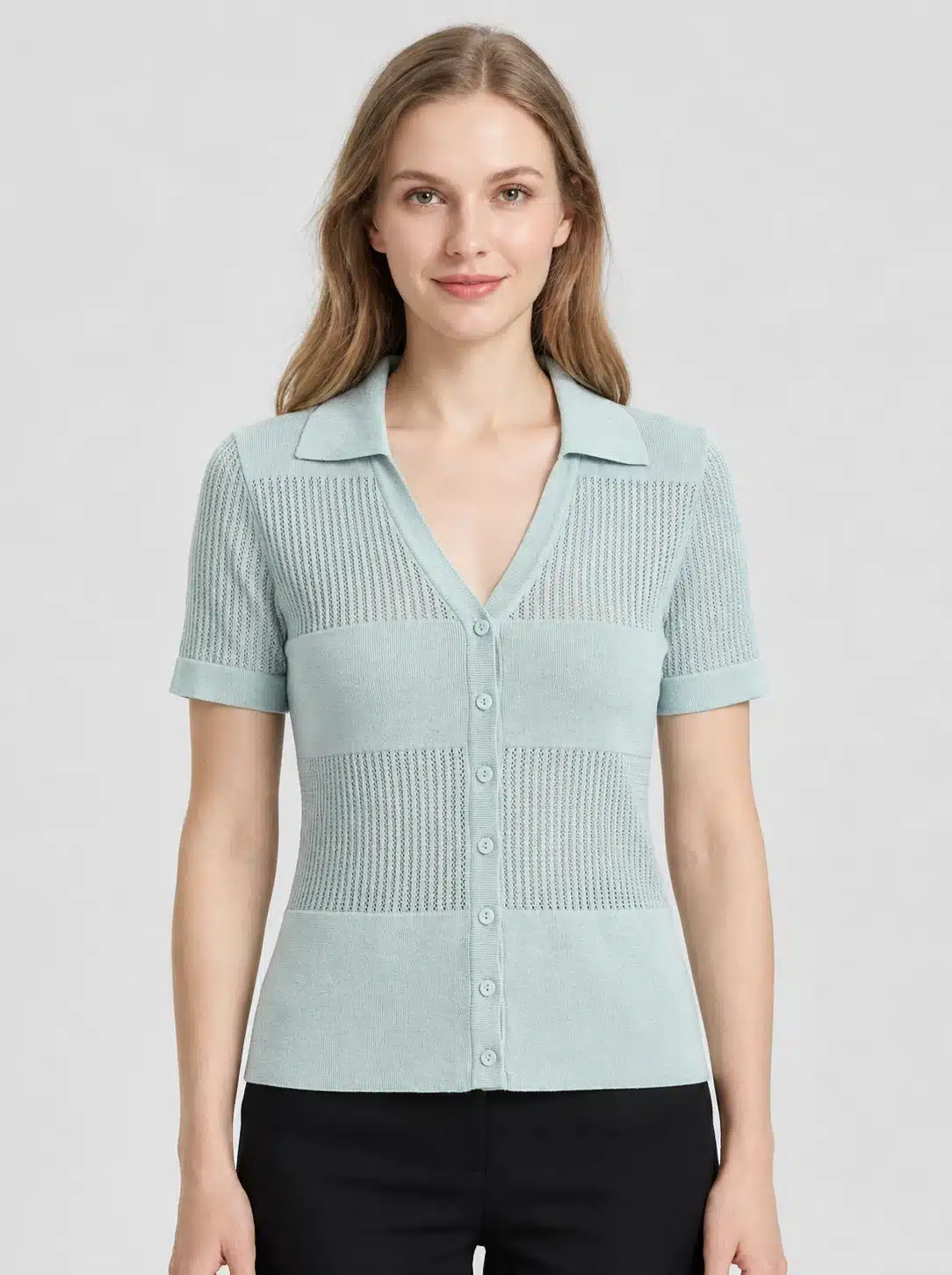 Women’s Mint Polo Short Sleeve Knit Cardigan 1 Women’s Mint Polo Short Sleeve Knit Cardigan