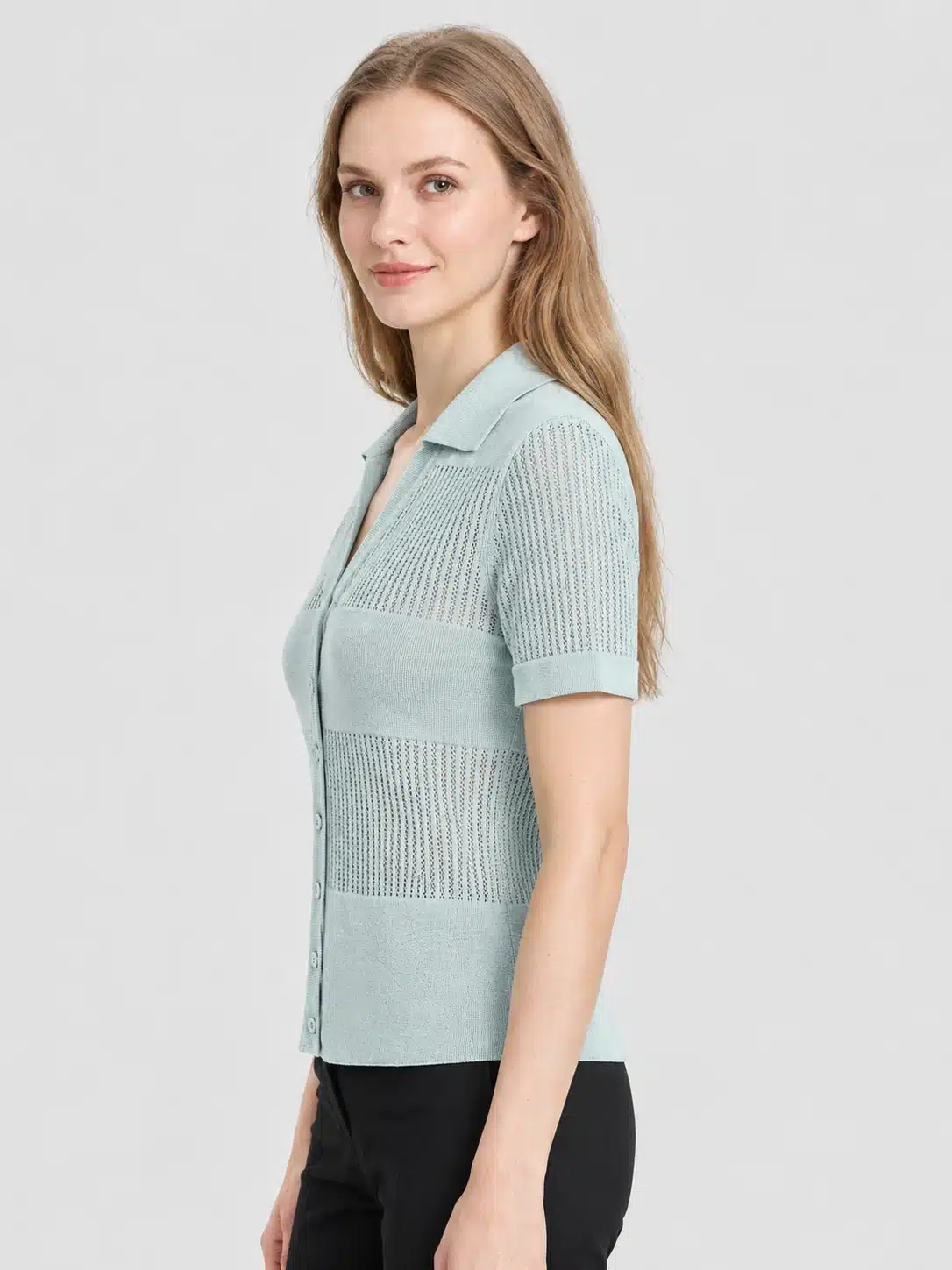 Women’s Mint Polo Short Sleeve Knit Cardigan 3 Women’s Mint Polo Short Sleeve Knit Cardigan - Image 3