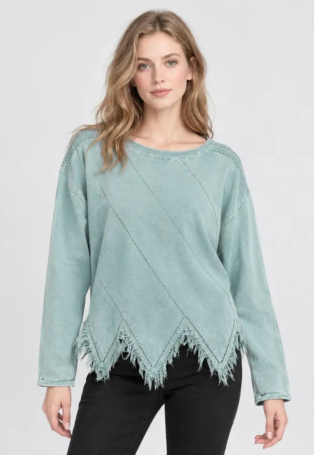 Women’s Mint Fringe Hem Knit Pullover