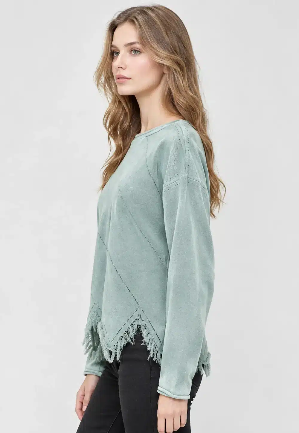 Women’s Mint Fringe Hem Knit Pullover