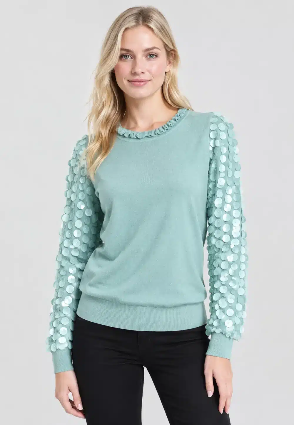 Women's Textured Patchwork Long Sleeve Knit Top