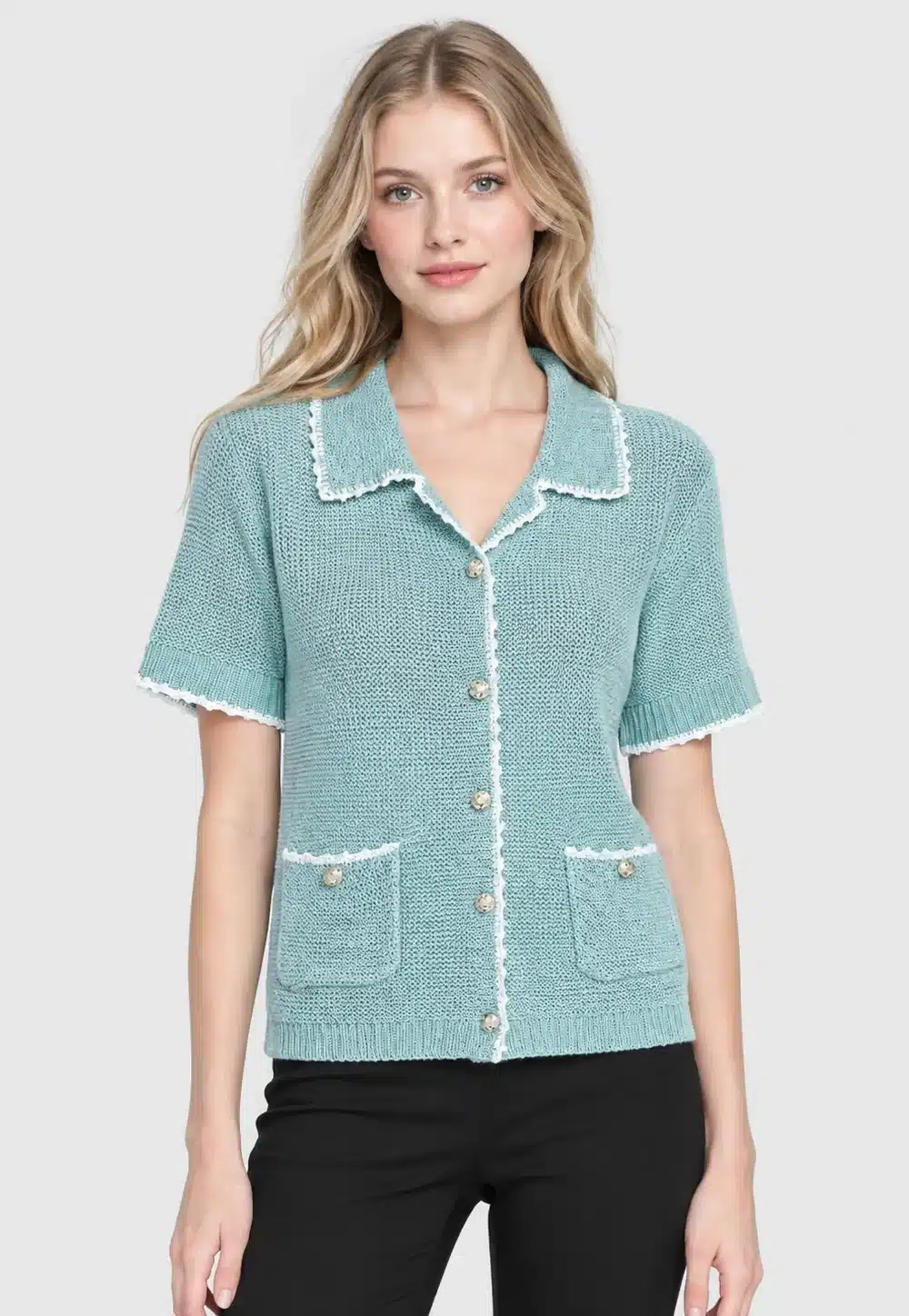 Women’s Mint Collared Short Sleeve Knit Cardigan