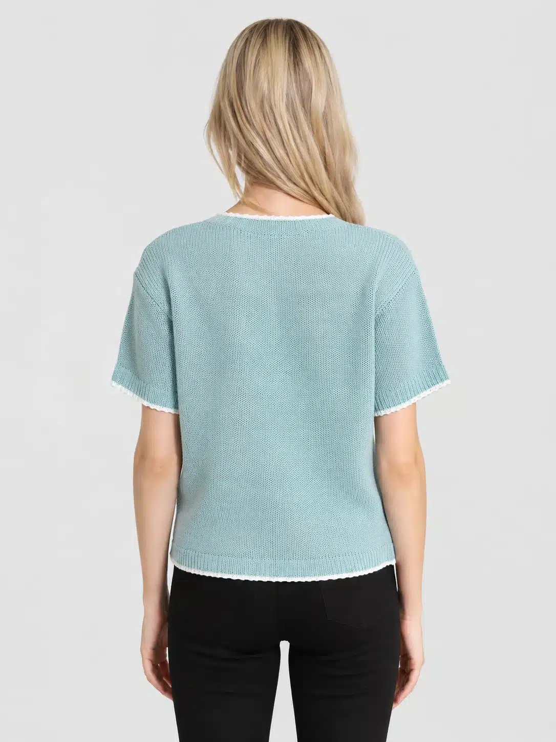 Women’s Mint Collared Short Sleeve Knit Cardigan 2 Women’s Mint Collared Short Sleeve Knit Cardigan - Image 2