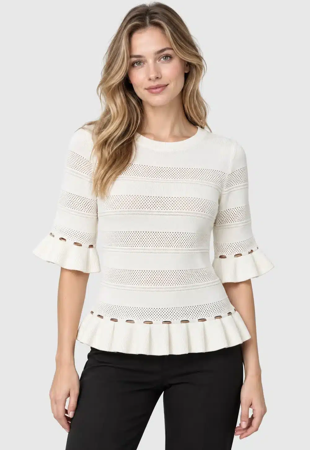 Pointelle Peplum Pullover