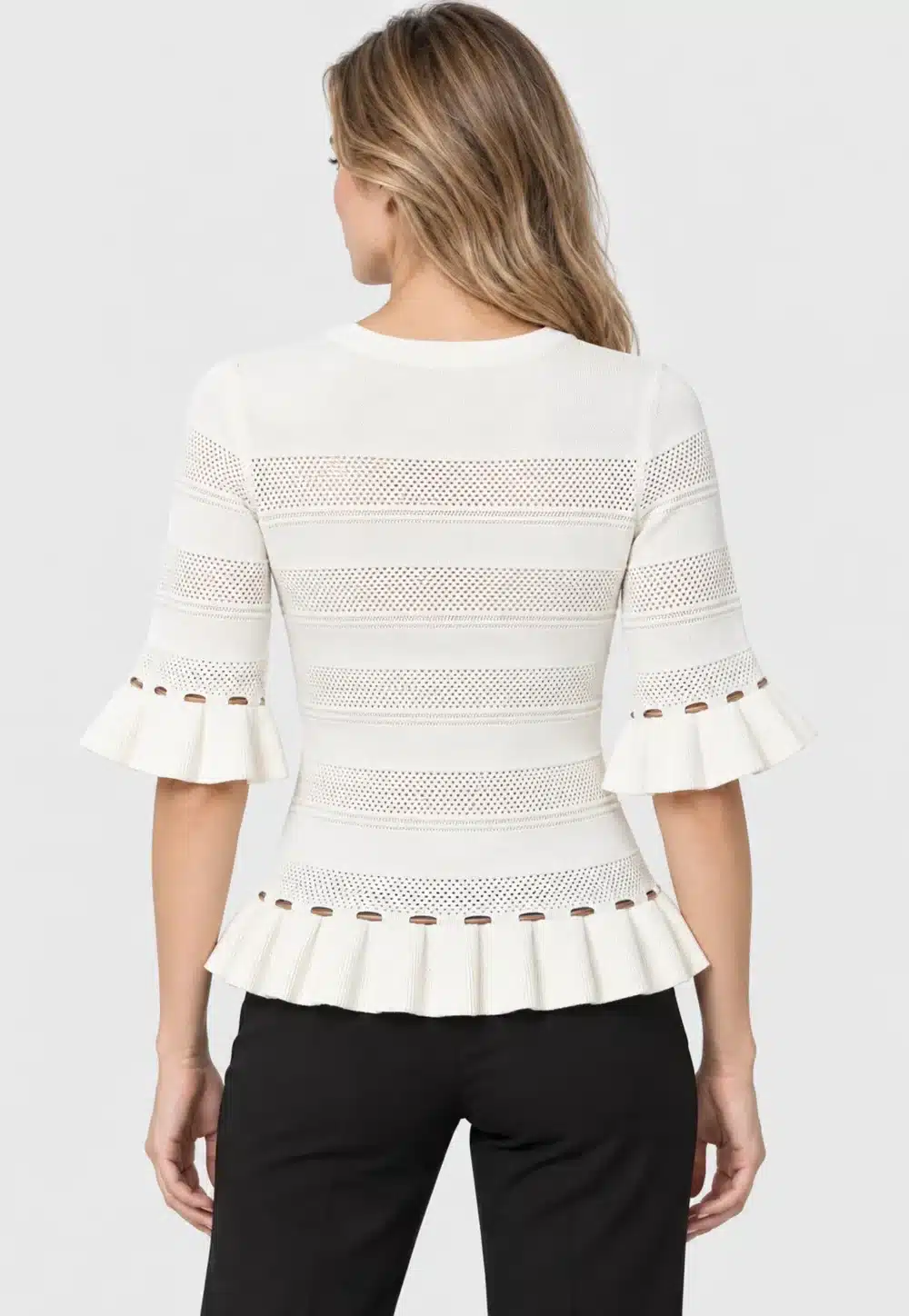 Pointelle Peplum Pullover