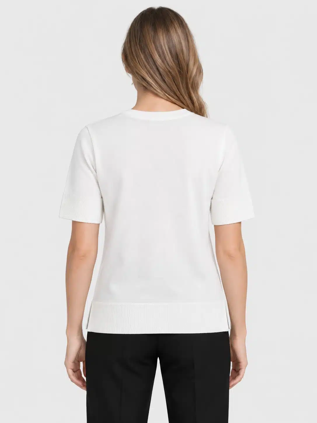 Women's White Crew-Neck Short-Sleeve Knit Pullover 3 Women's White Crew-Neck Short-Sleeve Knit Pullover - Image 3