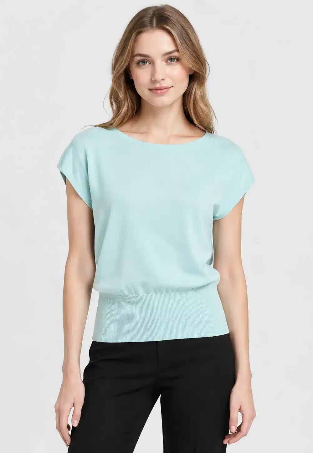 Women’s Mint Cap‑Sleeve Cropped Knit Pullover