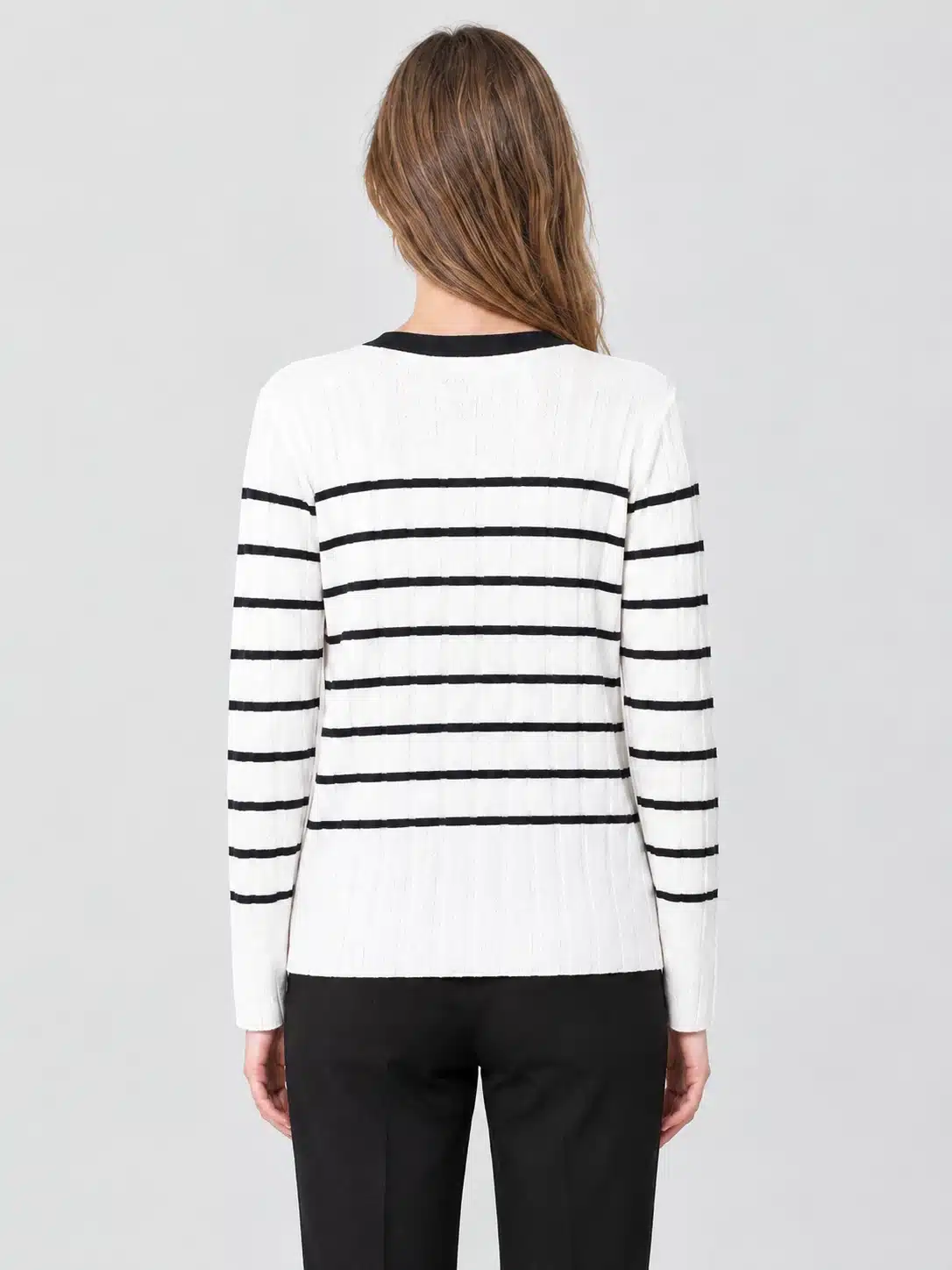 Women's Ivory Black-Stripe Button-Front Knit Cardigan 3 Women's Ivory Black-Stripe Button-Front Knit Cardigan - Image 3