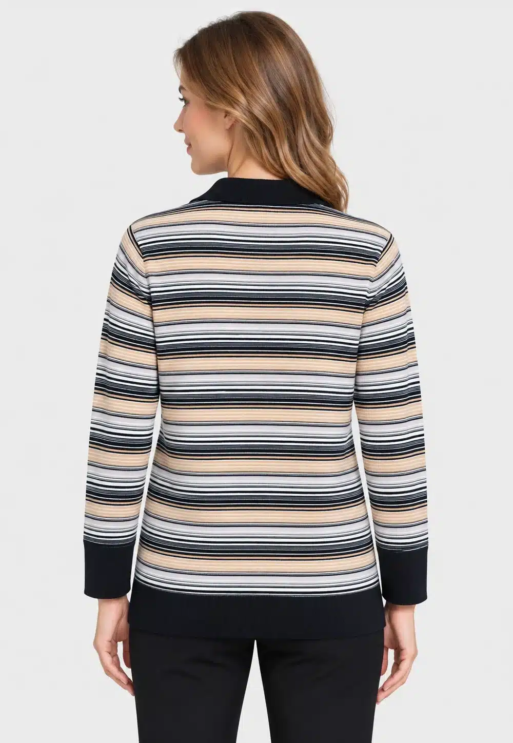 Women’s Multicolor Striped V-Neck Long-Sleeve Knit Pullover