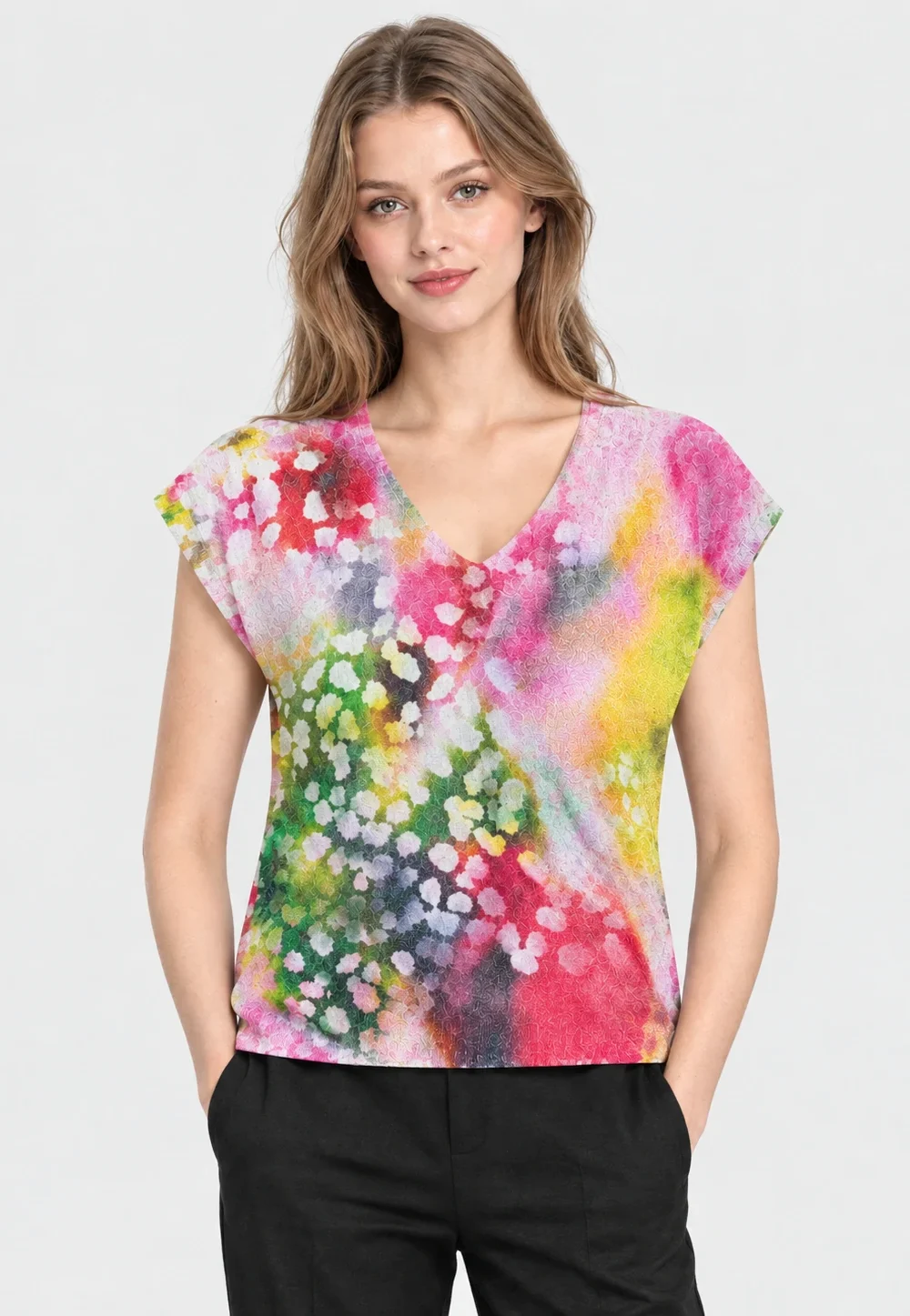 Women’s Watercolor Floral Cap Sleeve Knit Pullover