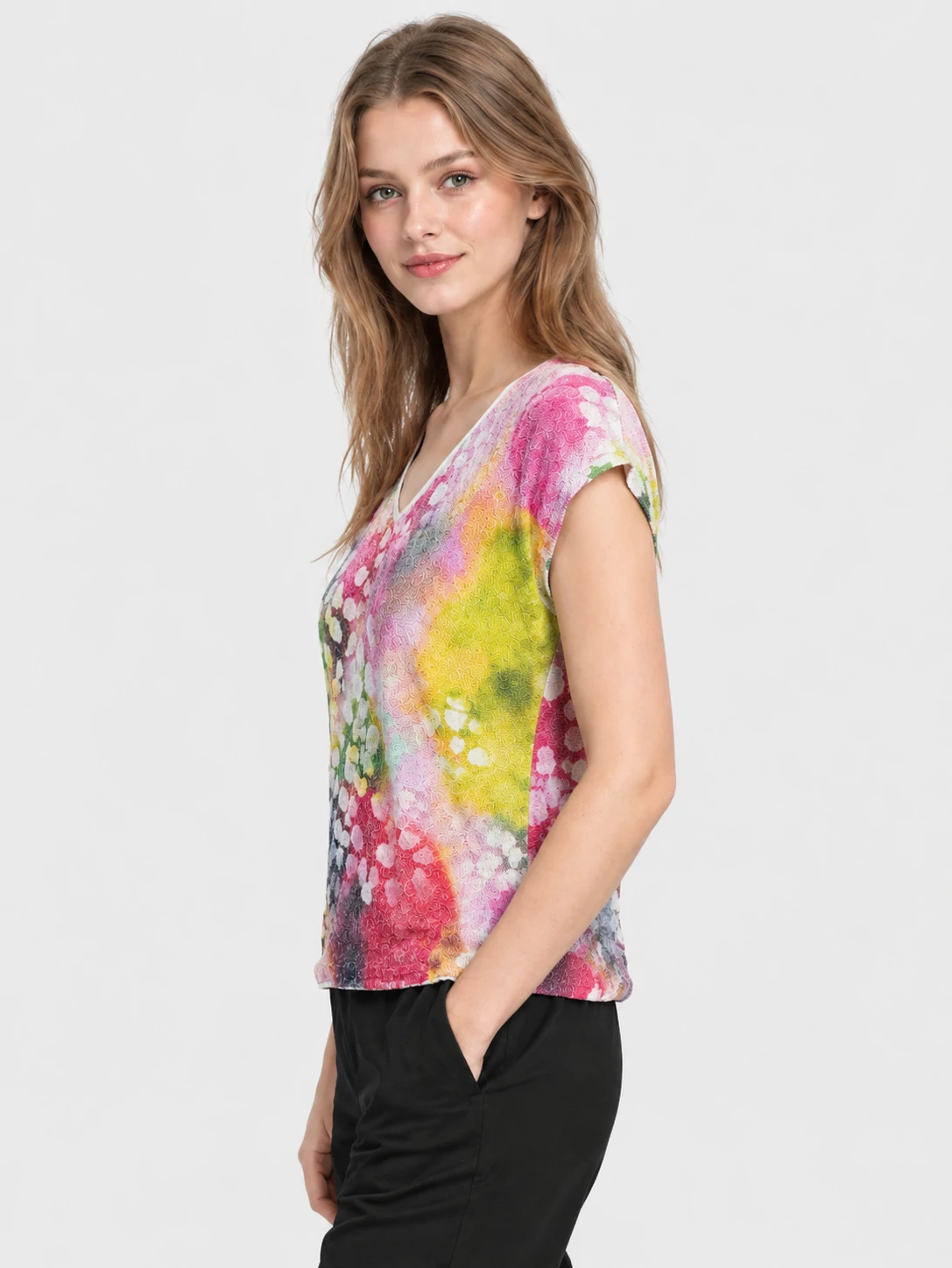 Women’s Watercolor Floral Cap Sleeve Knit Pullover 3 Women’s Watercolor Floral Cap Sleeve Knit Pullover - Image 3