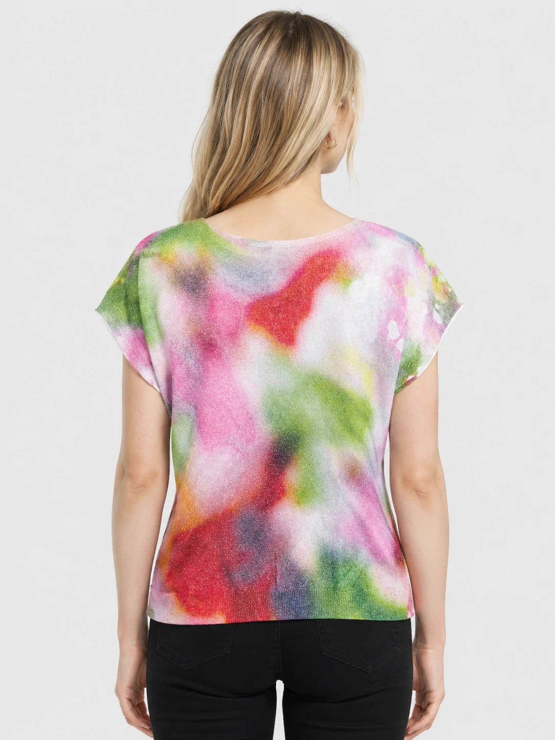 Women’s Watercolor Floral Cap Sleeve Knit Pullover 2 Women’s Watercolor Floral Cap Sleeve Knit Pullover - Image 2