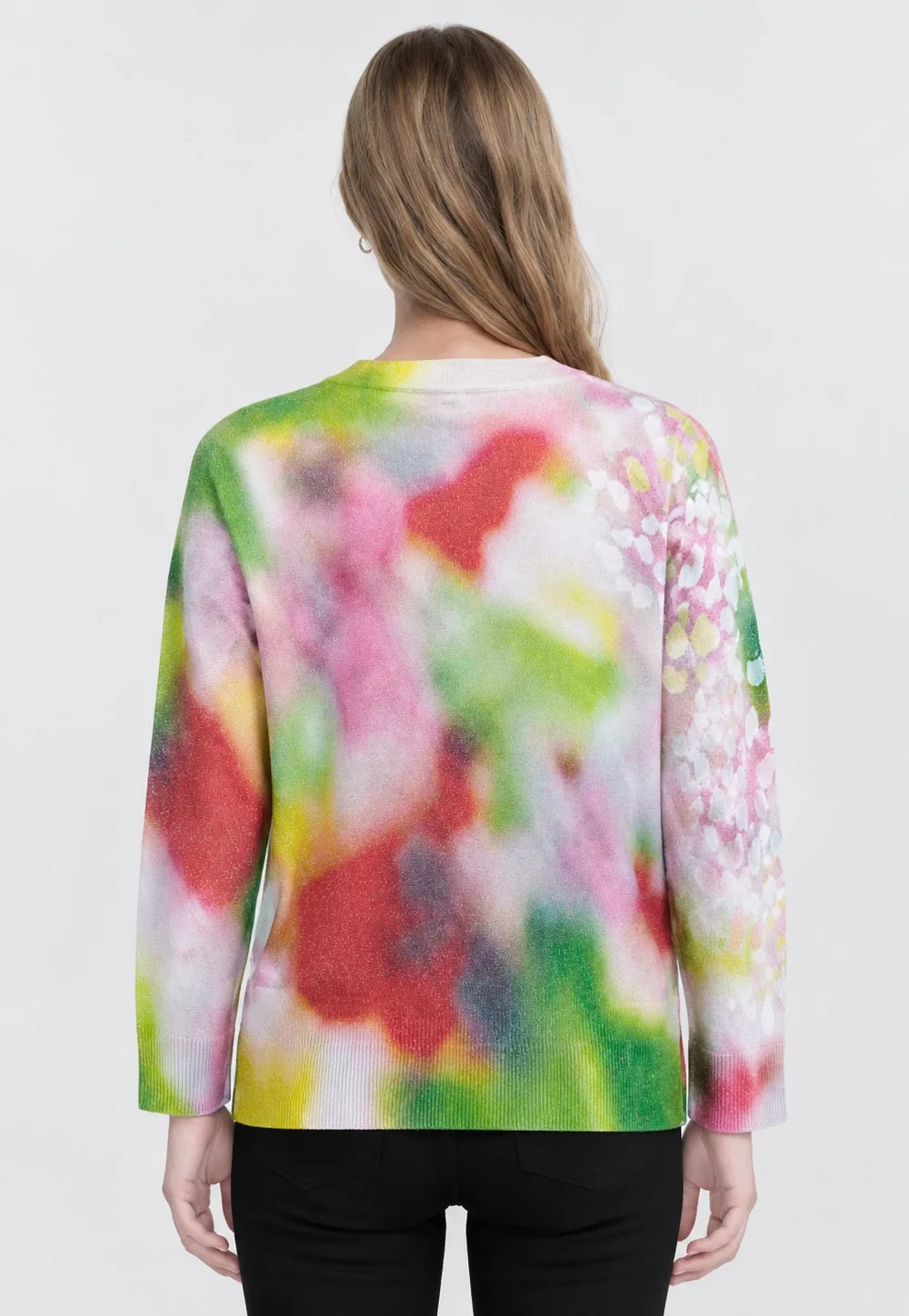 Women’s Watercolor Floral Long Sleeve V-neck Knit Pullover