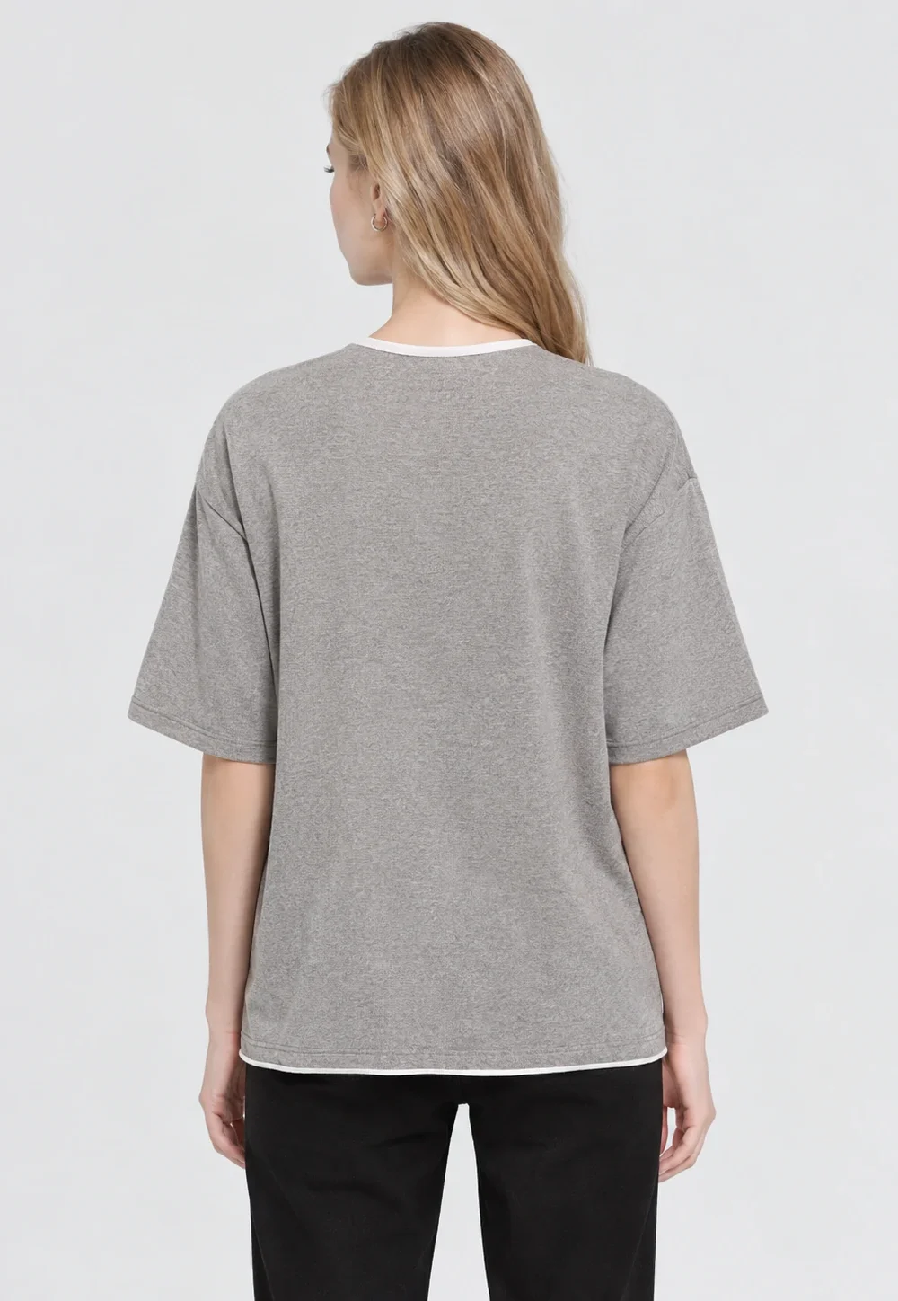 Women’s Grey Contrast Trim Short Sleeve Knit Pullover