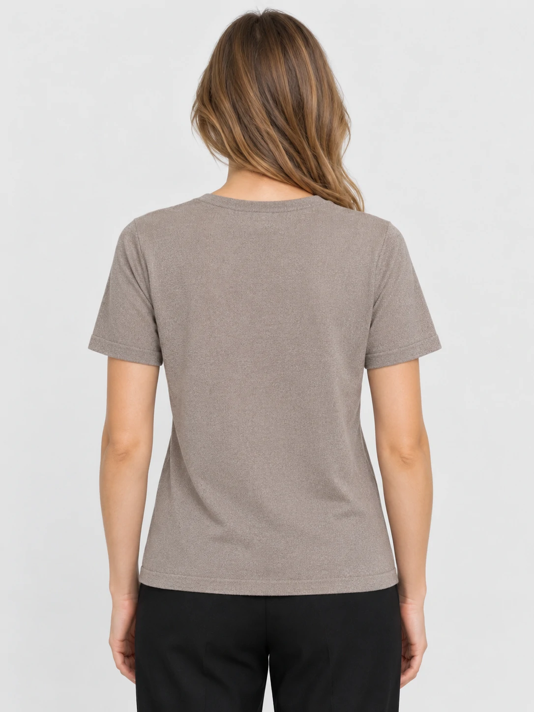 Women's Taupe Crew-Neck Short-Sleeve Knit Pullover 3 Women's Taupe Crew-Neck Short-Sleeve Knit Pullover - Image 3