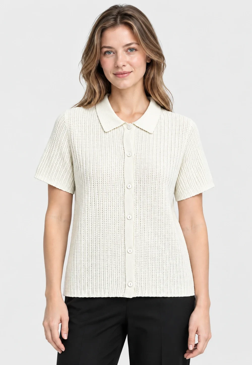 Pointelle Collar Cardigan