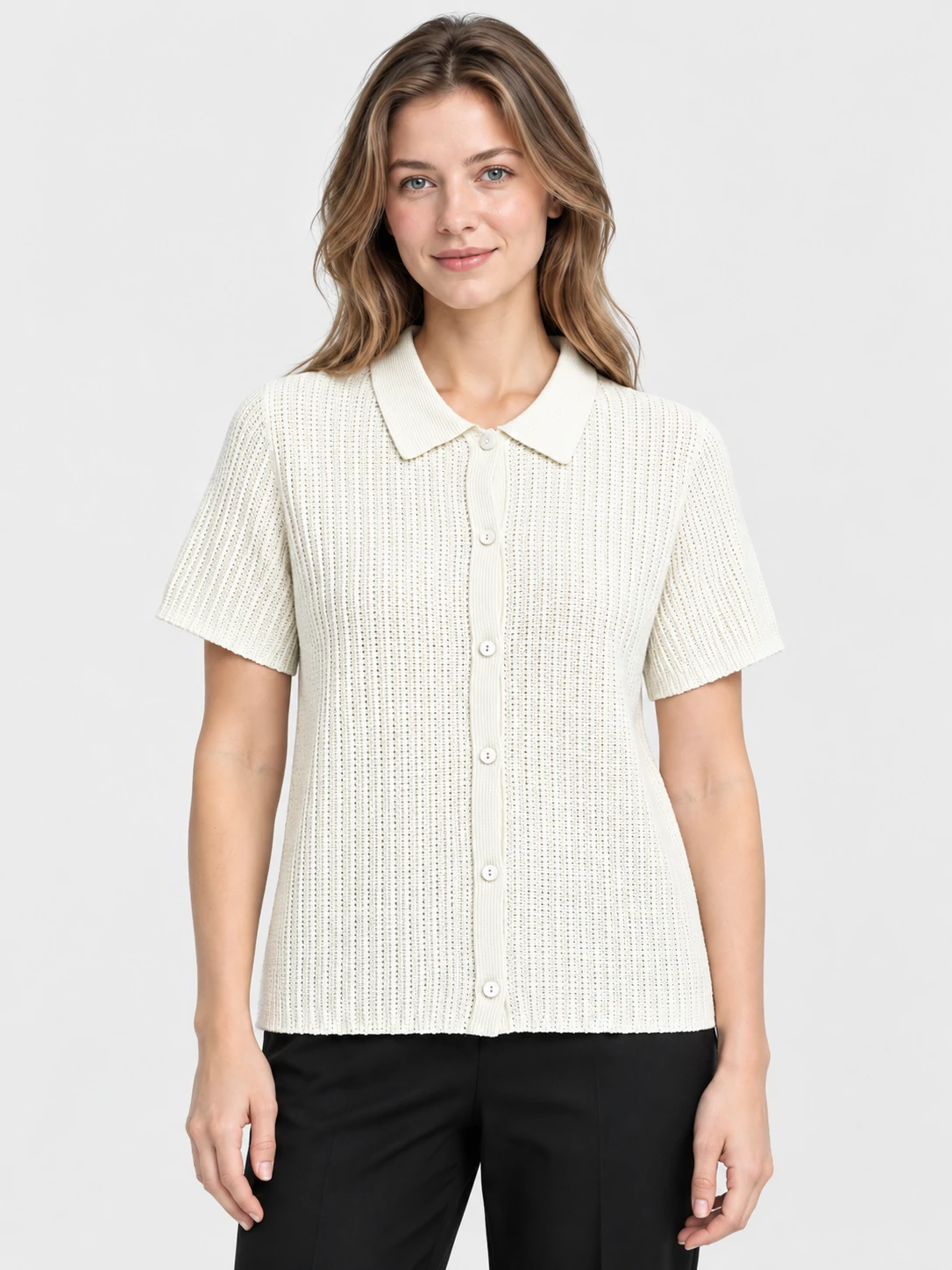 Pointelle Collar Cardigan 1 Pointelle Collar Cardigan