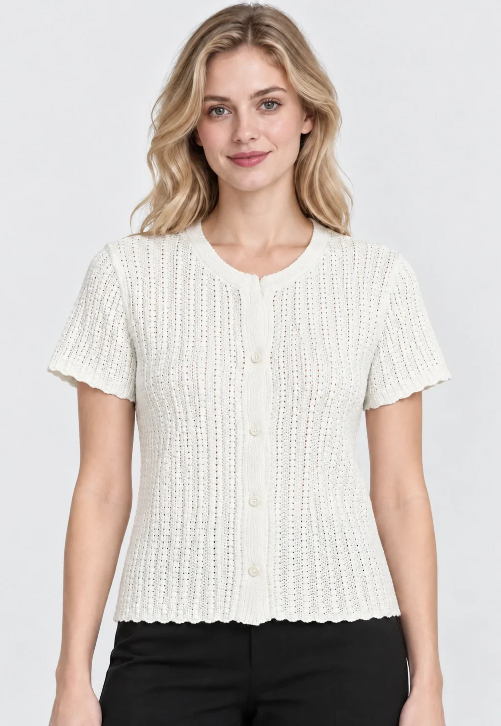 Pointelle Short Sleeve Cardigan