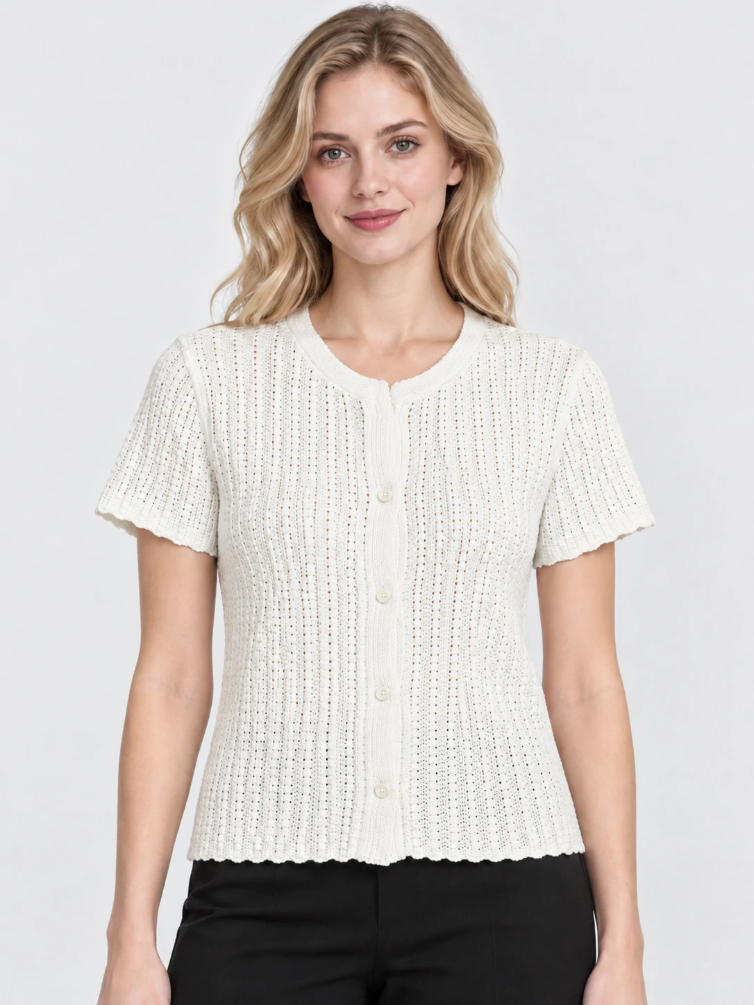 Pointelle Short Sleeve Cardigan 1 Pointelle Short Sleeve Cardigan