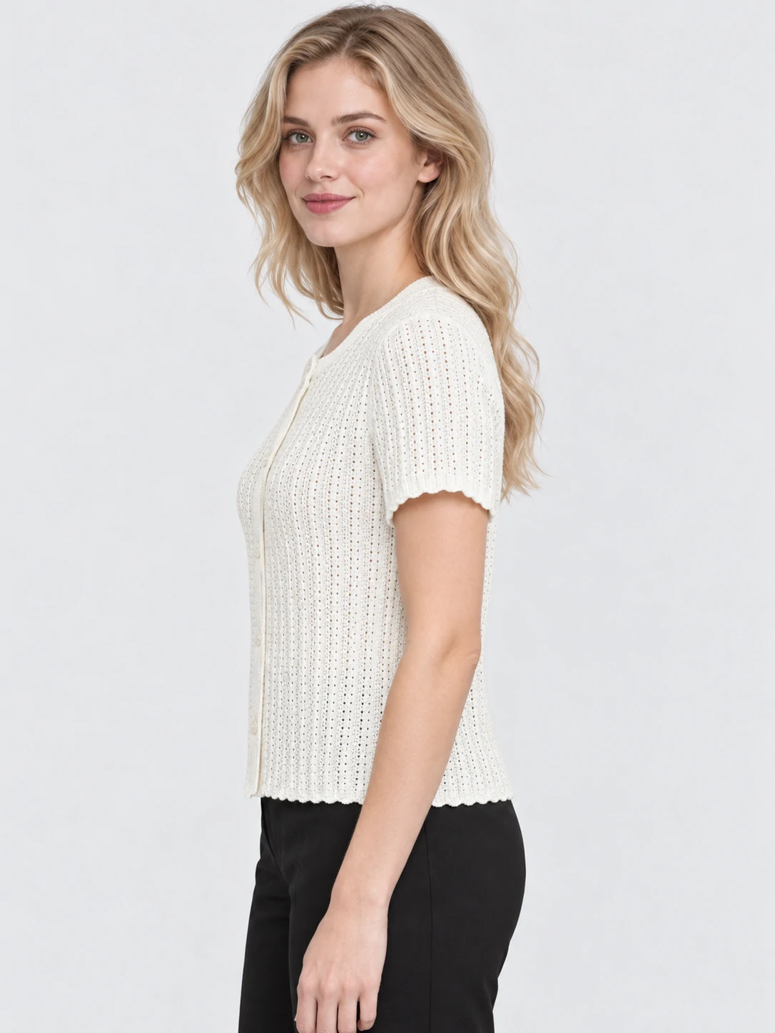 Pointelle Short Sleeve Cardigan 3 Pointelle Short Sleeve Cardigan - Image 3
