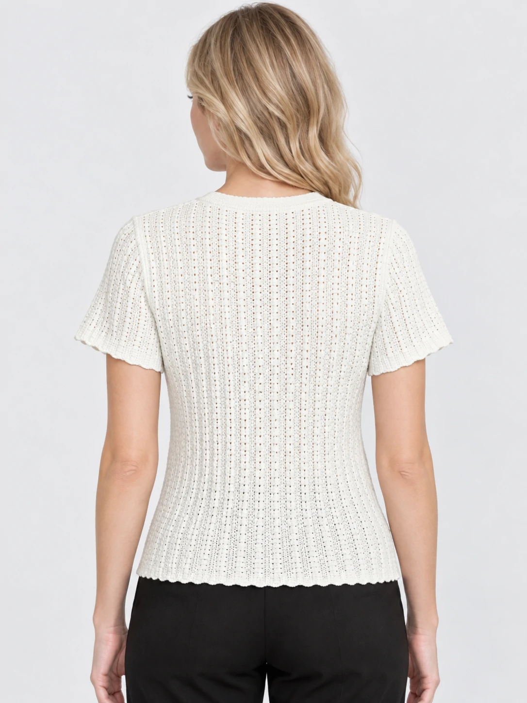 Pointelle Short Sleeve Cardigan 2 Pointelle Short Sleeve Cardigan - Image 2