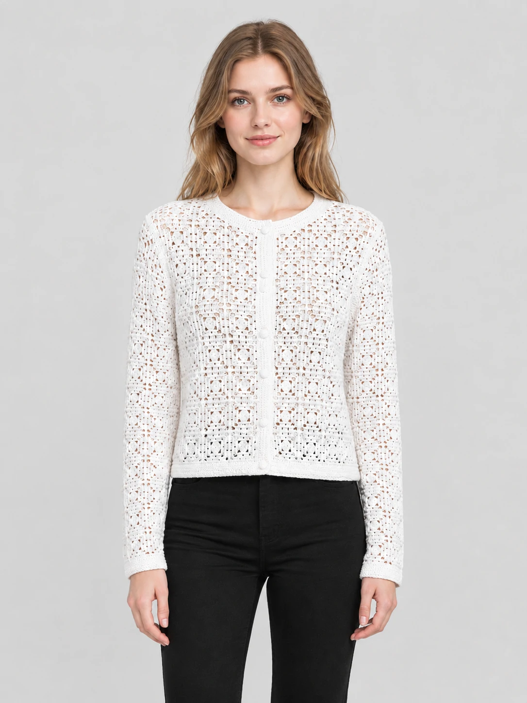Crochet-Look Button Cardigan 1 Crochet-Look Button Cardigan