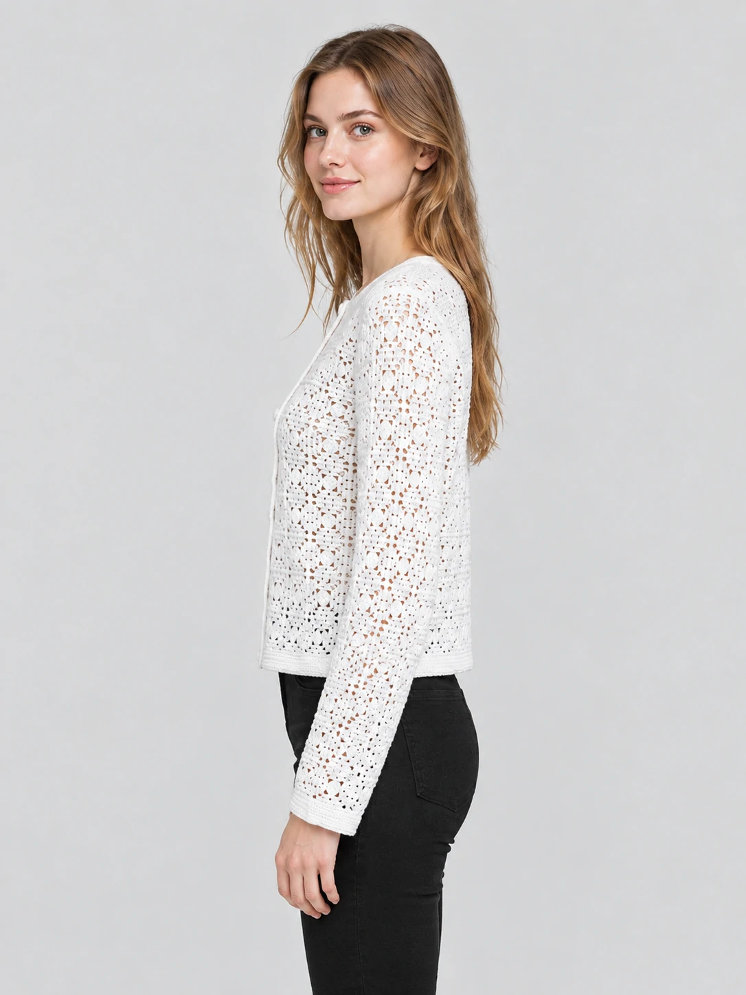 Crochet-Look Button Cardigan 3 Crochet-Look Button Cardigan - Image 3