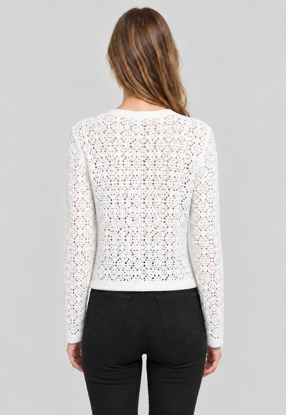 Crochet-Look Button Cardigan