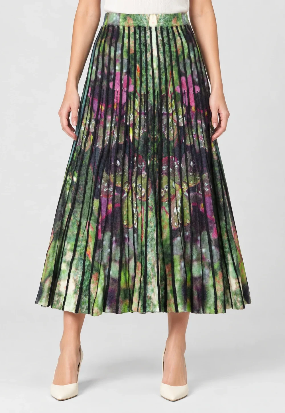 Women's Multicolor Printed Pleated Midi Knit Dress