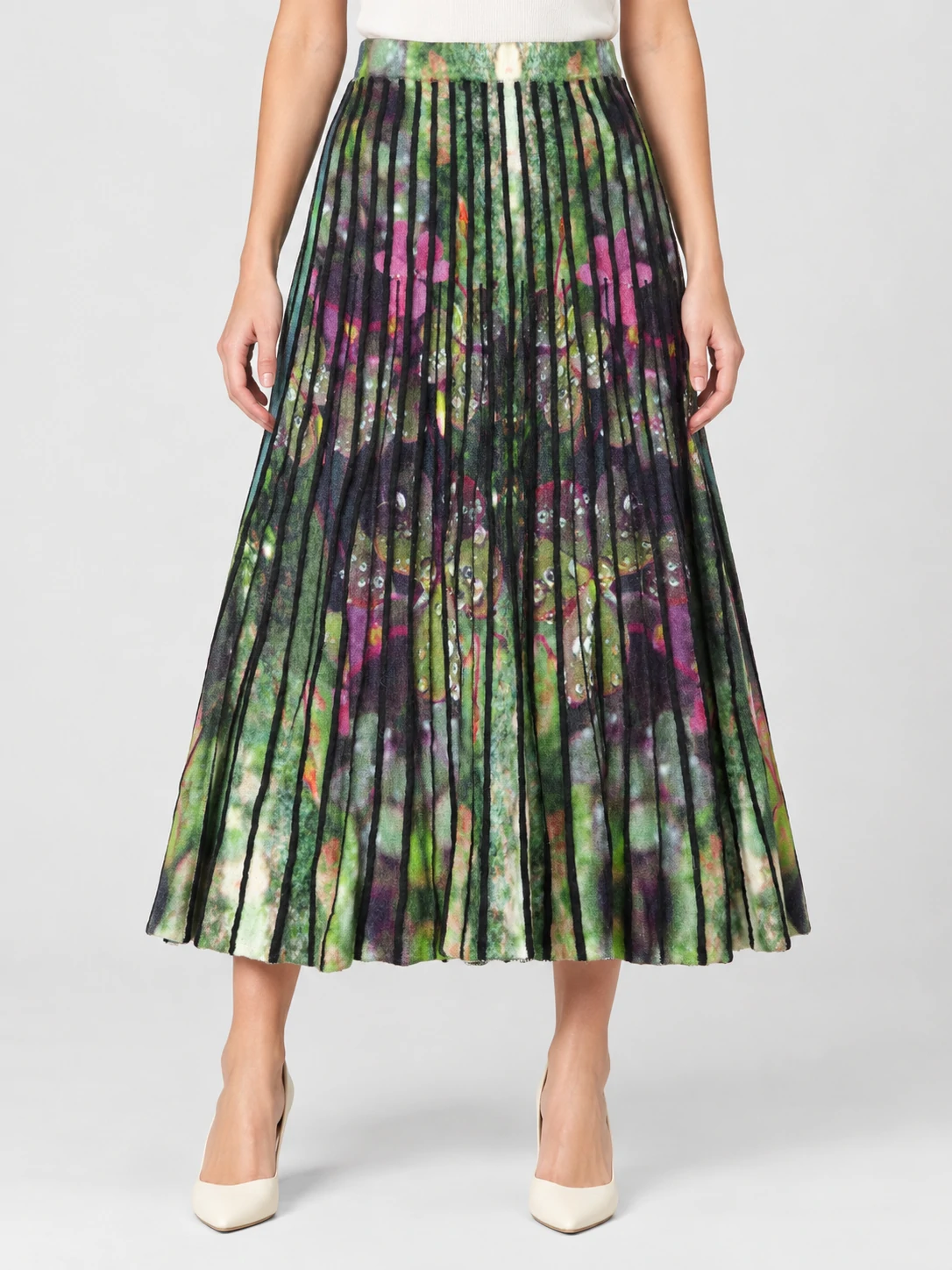 Women's Multicolor Printed Pleated Midi Knit Dress 1 Women's Multicolor Printed Pleated Midi Knit Dress